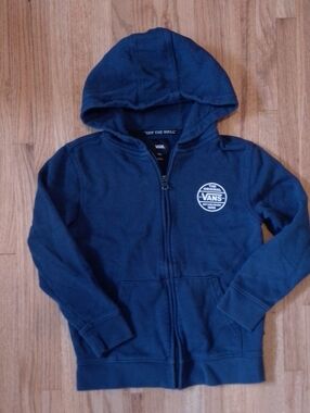 Vans Kids Boys Dark Blue Zip Hoodie with Chest & Back Logo